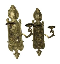 Pair Of Victorian Cast Bronze Candle Wall Sconces -OGT Sale Store sconces wall lighting m222539