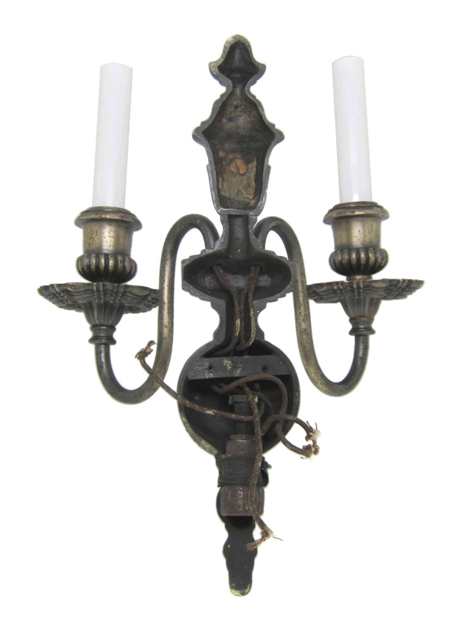 Pair Of 1920s Antique Silver Over Cast Brass Wall Sconces 4 Pair Of 1920s Antique Silver Over Cast Brass Wall Sconces - Image 2