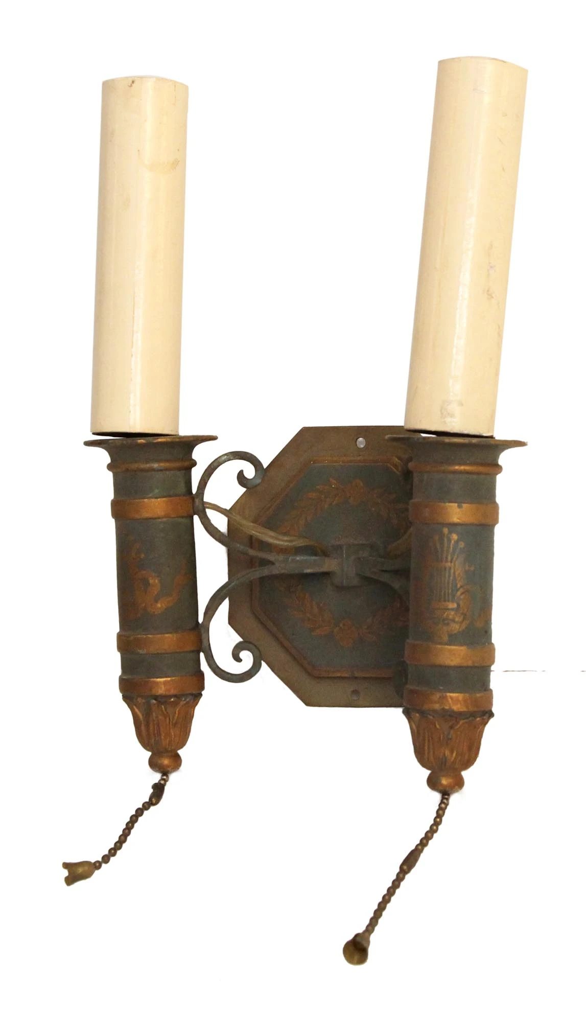 Antique Victorian Toleware 2 Arm Wall Sconce 4 Antique Victorian Toleware 2 Arm Wall Sconce - Image 2