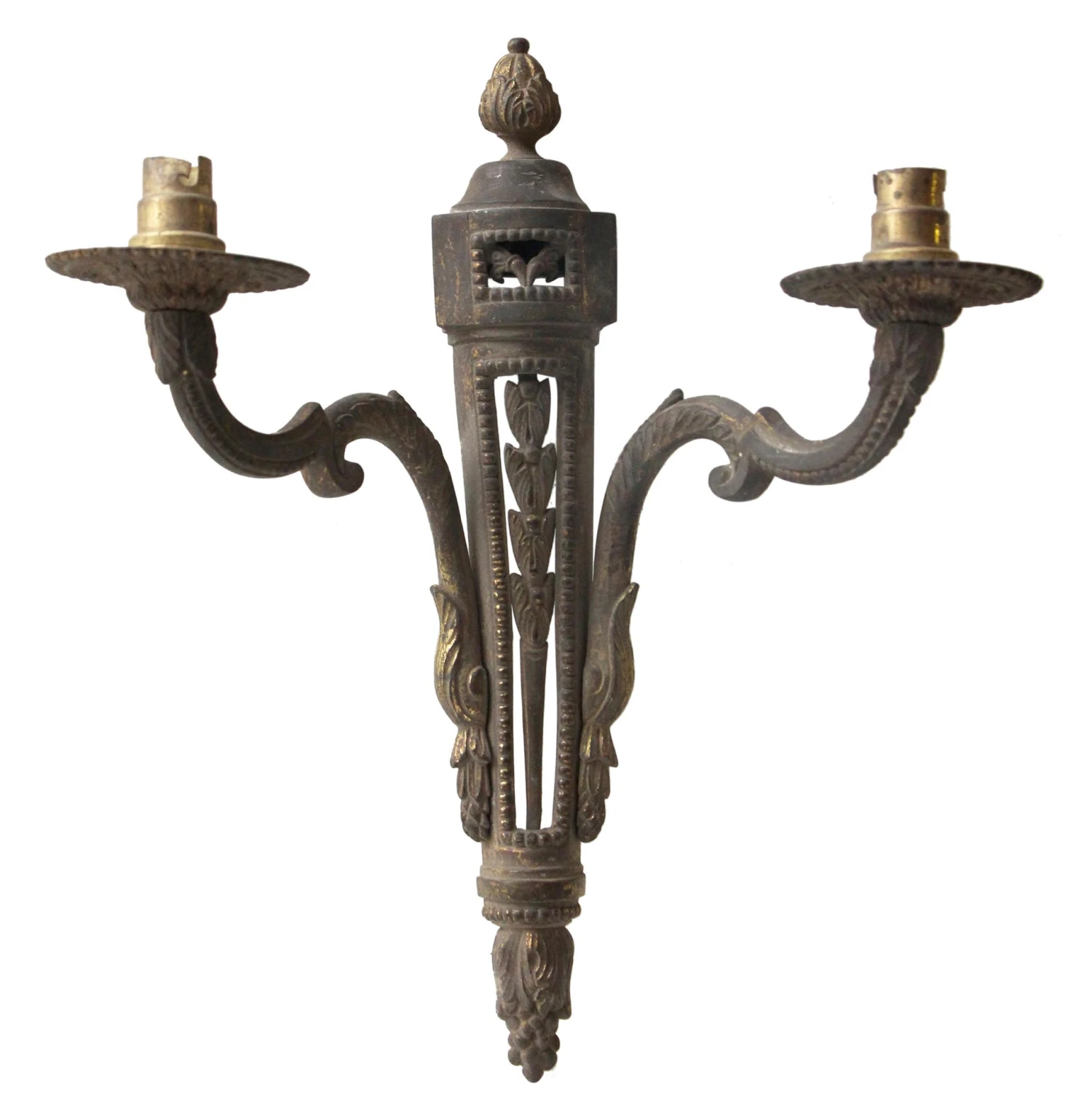 Pair Of French Regency Beaded Brass 2 Wall Sconces 4 Pair Of French Regency Beaded Brass 2 Wall Sconces - Image 2