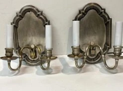 Silver Finish Brass 2 Arm Georgian Wall Sconces 7 Silver Finish Brass 2 Arm Georgian Wall Sconces -OGT Sale Store sconces wall lighting p258439
