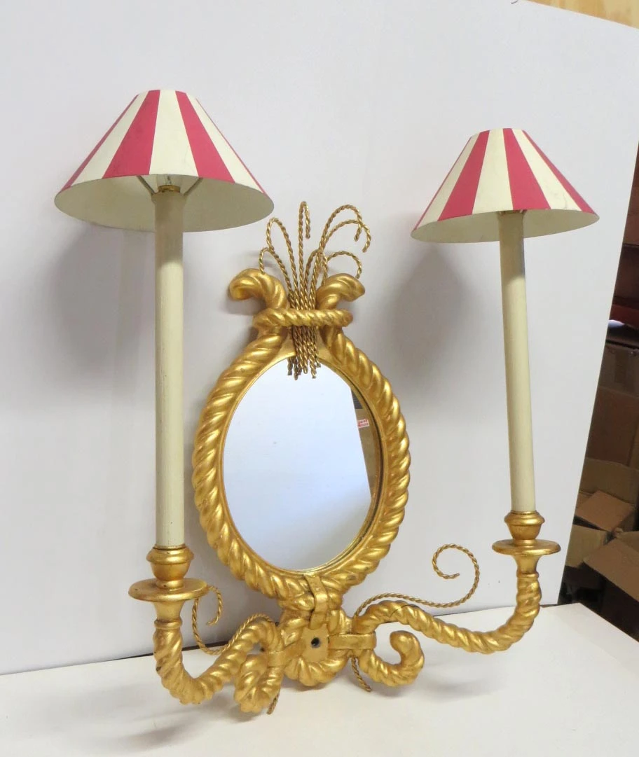 Oversized Double Arm Gilded Mirrored Wall Sconce 4 Oversized Double Arm Gilded Mirrored Wall Sconce - Image 2