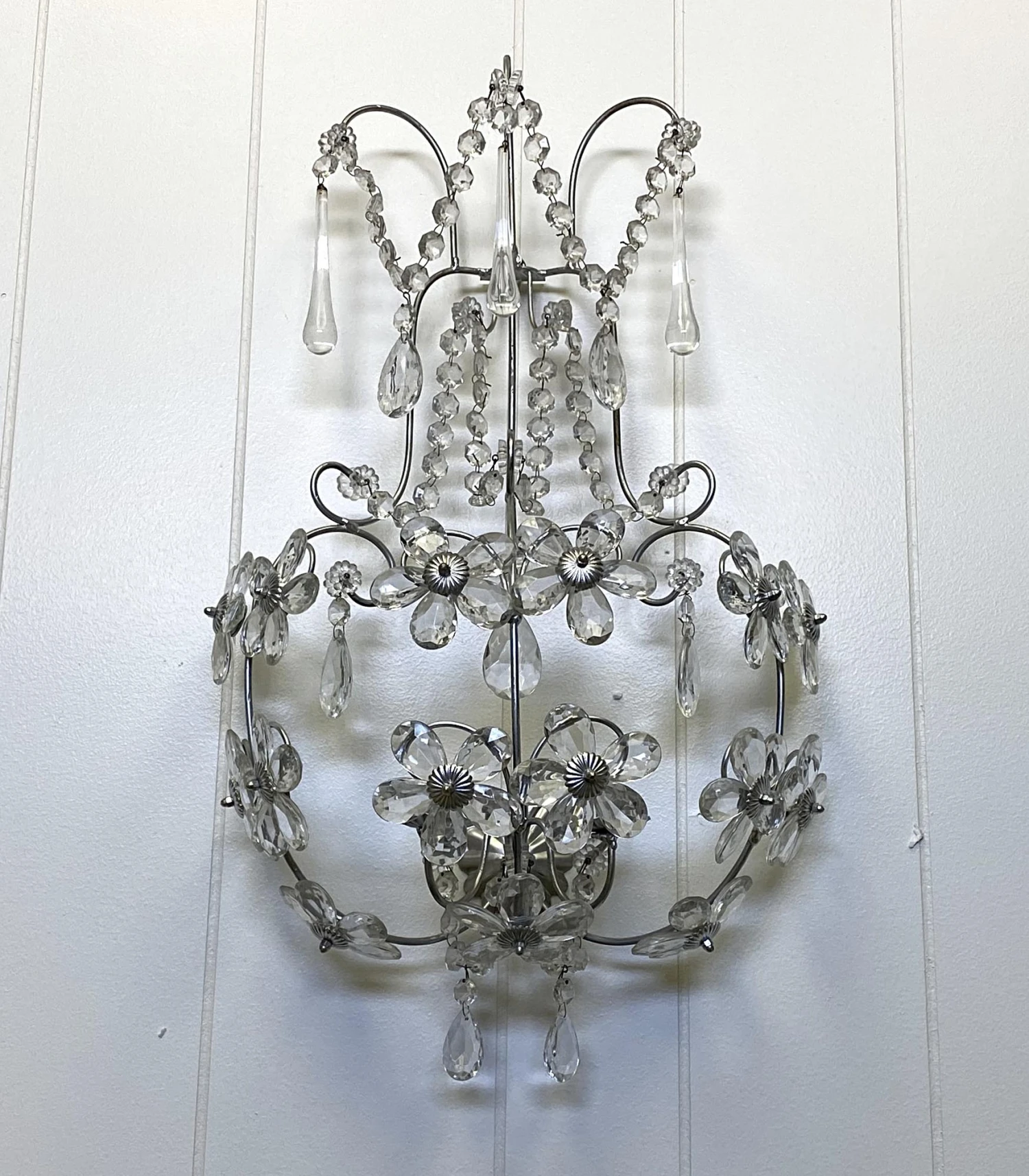 Large Silver Leaf & Floral Crystal Sconce 4 Large Silver Leaf & Floral Crystal Sconce - Image 2