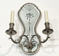 French Etched Mirrored Silver Sconce With Nickel Arms 7 French Etched Mirrored Silver Sconce With Nickel Arms -OGT Sale Store sconces wall lighting p267881