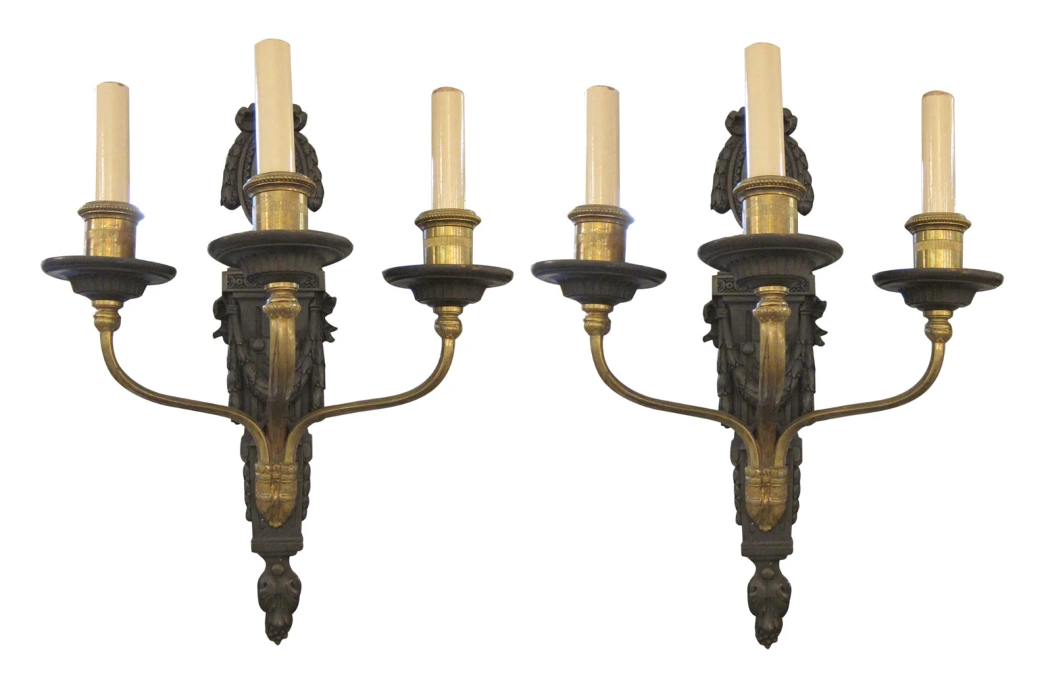 Pair Of 1910s Louis XV Style Bronze 3 Arm Caldwell Wall Sconces 3 Pair Of 1910s Louis XV Style Bronze 3 Arm Caldwell Wall Sconces