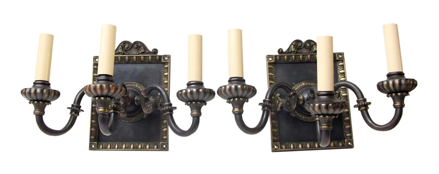 Pair Of 1920s Tudor English 2 Arm Wall Sconces 3 Pair Of 1920s Tudor English 2 Arm Wall Sconces