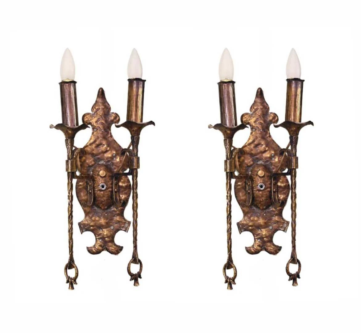 Pair Of Antique Arts & Crafts Wrought Iron Wall Sconces 3 Pair Of Antique Arts & Crafts Wrought Iron Wall Sconces
