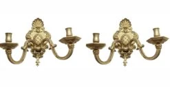 Pair Of Antique Brass French Two Arm Wall Sconces