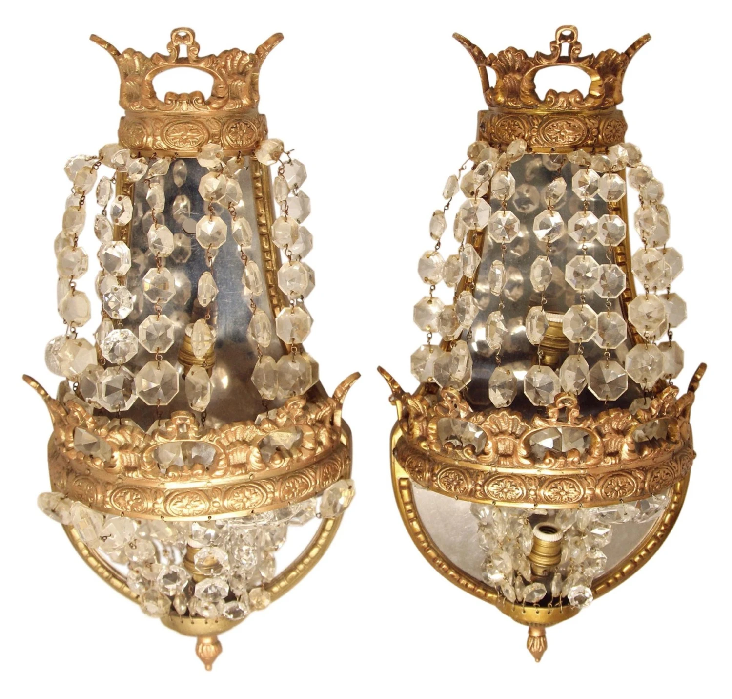 Pair Of Antique Mirrored Crystal Wall Sconces 3 Pair Of Antique Mirrored Crystal Wall Sconces