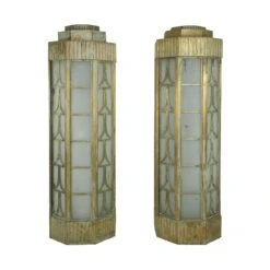 Pair Of Art Deco Brass & Frosted Glass Wall Sconces