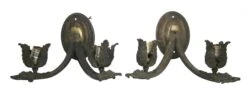 Pair Of Brass French Floral 2 Arm Wall Sconces
