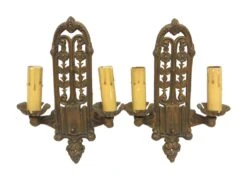 Pair Of Bronze 2 Arm Art Deco Wall Sconces