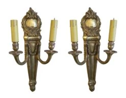 Pair Of Cast Brass Louis XVI 2 Arm Wall Sconces