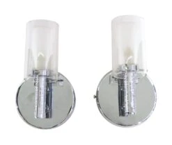 Pair Of Chrome Plated Glass Shades Modern Wall Sconces