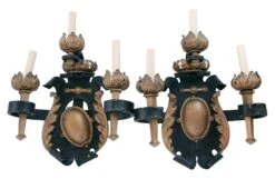 Pair Of French 1810s Wrought Iron & Gilt Metal Wall Sconces