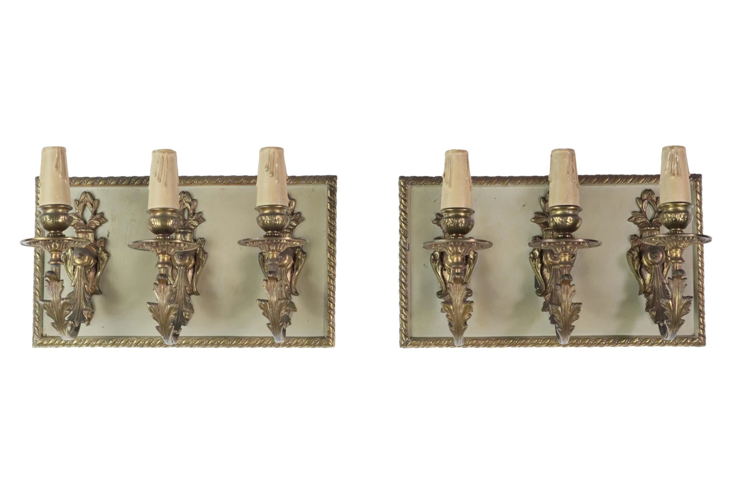Pair Of French Brass Triple Light Floral Wall Sconces 3 Pair Of French Brass Triple Light Floral Wall Sconces