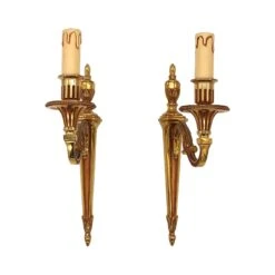 Pair Of French Empire Gilded Bronze Single Arm Wall Sconces