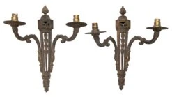 Pair Of French Regency Beaded Brass 2 Wall Sconces