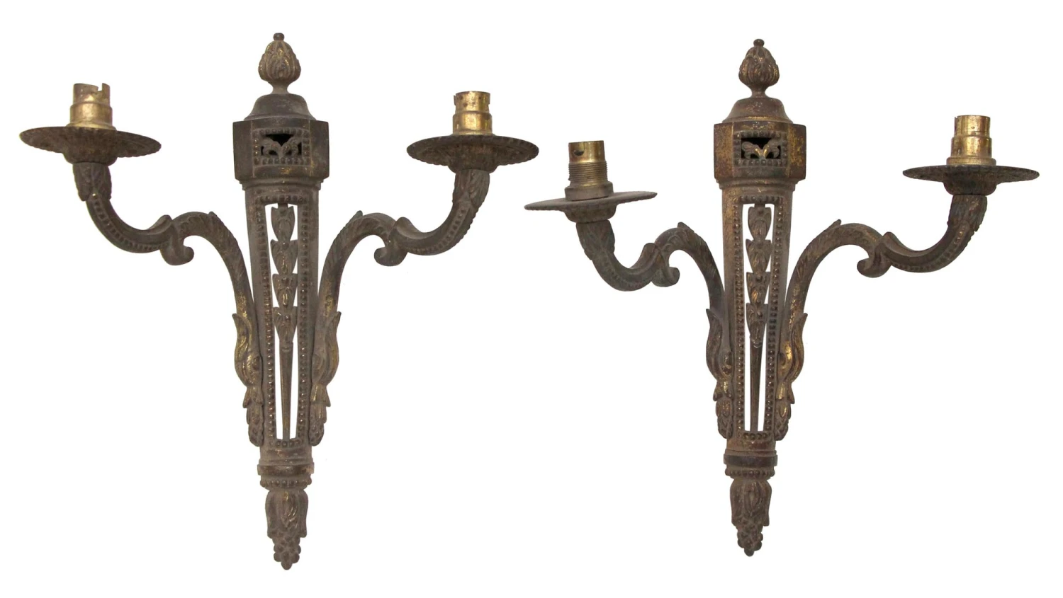 Pair Of French Regency Beaded Brass 2 Wall Sconces 3 Pair Of French Regency Beaded Brass 2 Wall Sconces