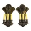 Pair Of Jacobean Bronze With Mirror Backed Wall Sconces -OGT Sale Store sconces wall lighting pair of jacobean bronze with mirror backed wall sconces m221891
