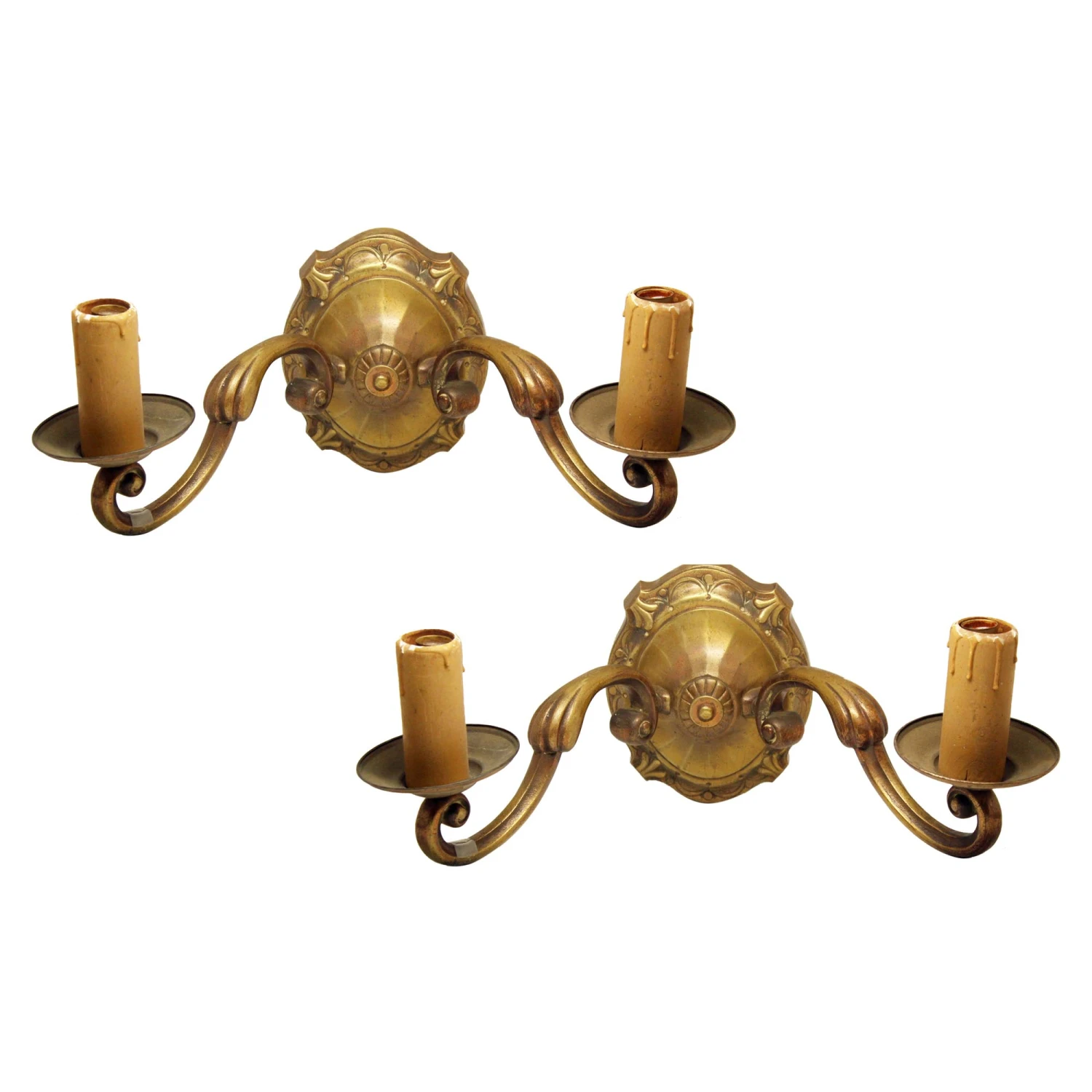 Pair Of Large Art Nouveau Bronze Double Arm Wall Sconces 3 Pair Of Large Art Nouveau Bronze Double Arm Wall Sconces