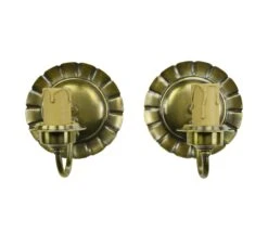 Pair Of Restored Antique Brass Round Scallop 1 Arm Wall Sconces