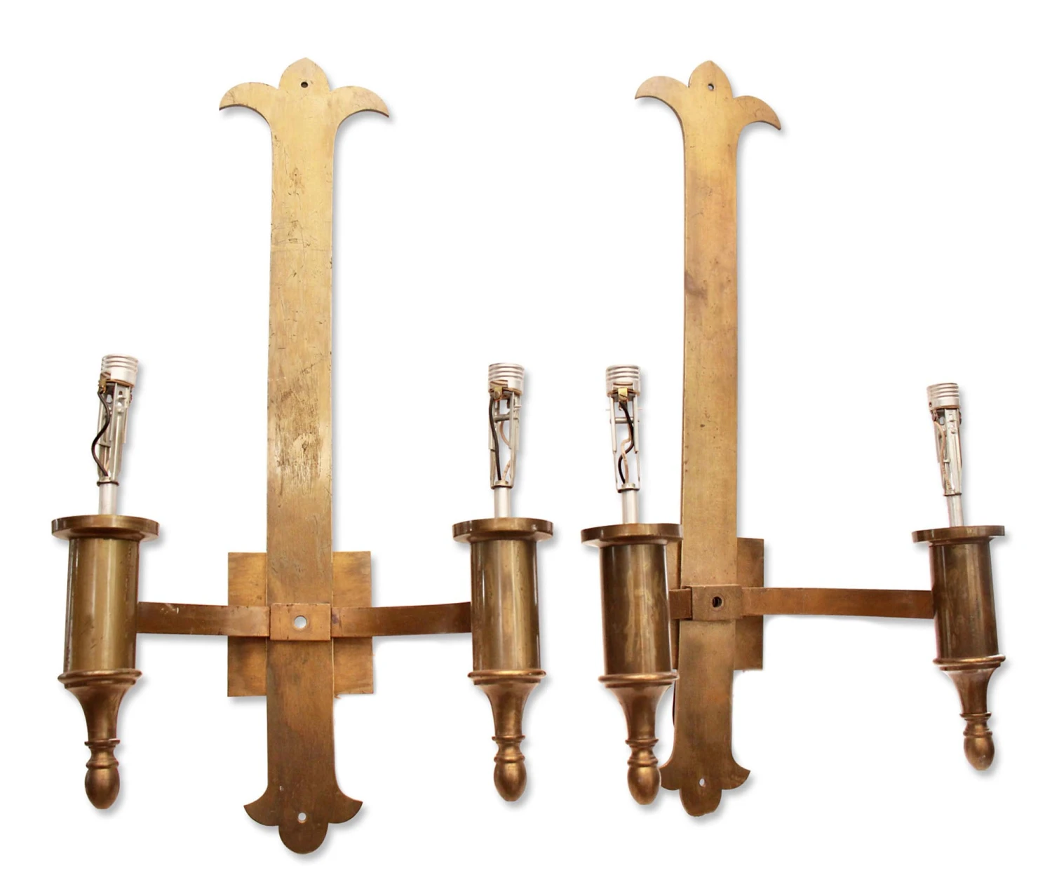Pair Of Tall Ecclesiastical Brass 2 Arm Wall Sconces 3 Pair Of Tall Ecclesiastical Brass 2 Arm Wall Sconces