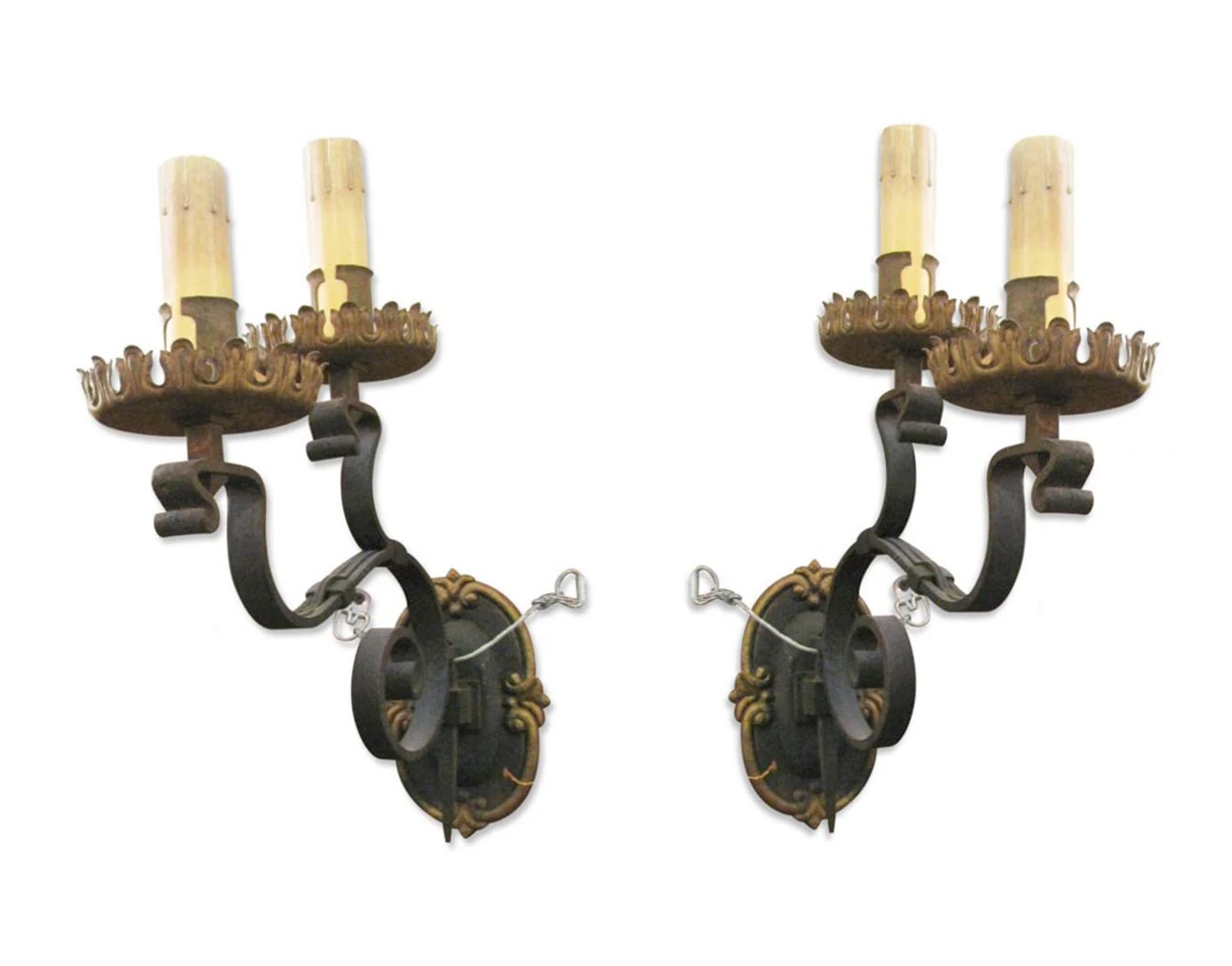 Pair Of Tudor Two Arm Wrought Iron Wall Sconces 3 Pair Of Tudor Two Arm Wrought Iron Wall Sconces