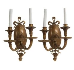 Pair Of Victorian Bronze 2 Arm Wall Sconces