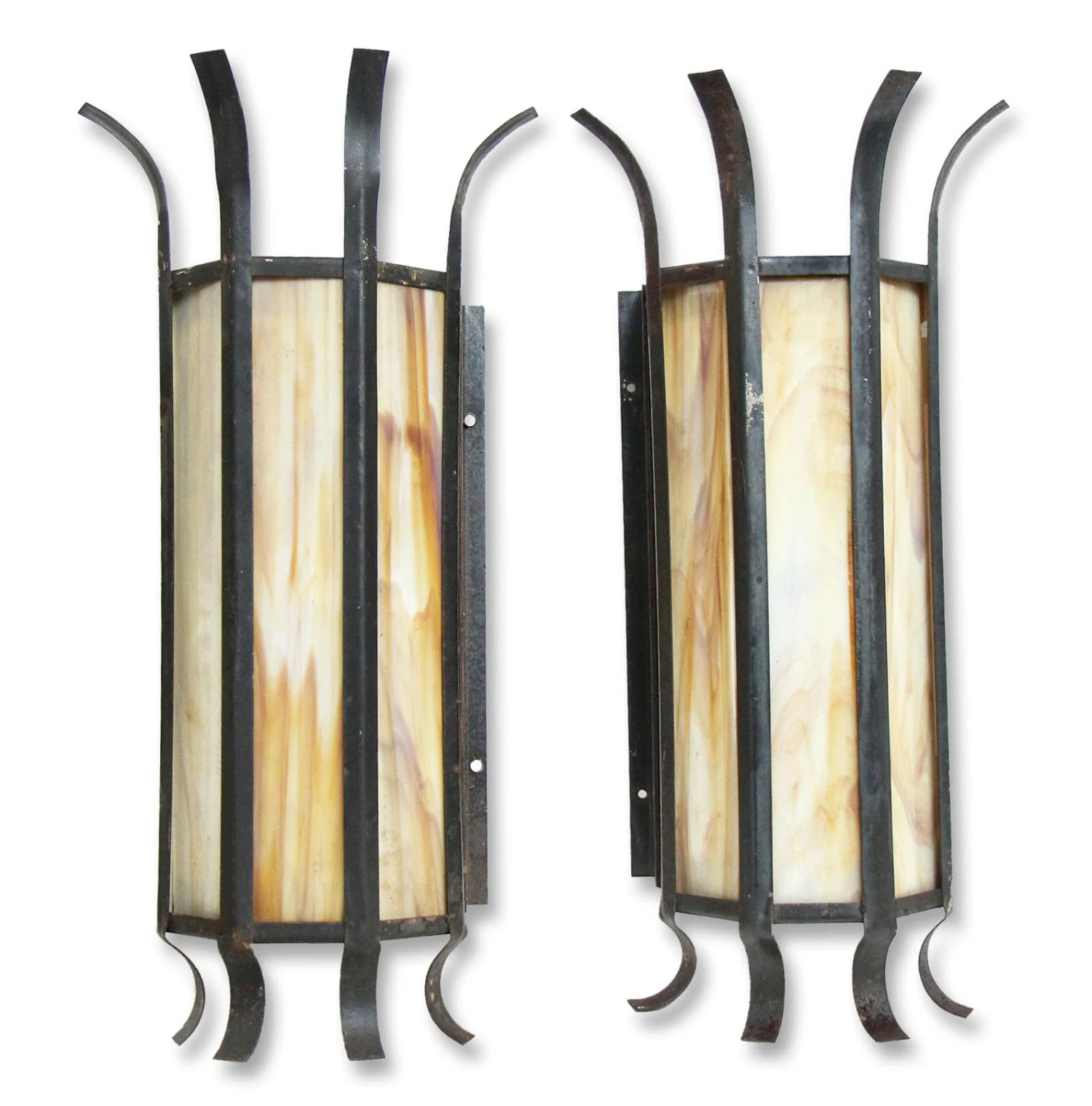 Pair Of Vintage Modern Stained Glass Iron Wall Sconces 3 Pair Of Vintage Modern Stained Glass Iron Wall Sconces