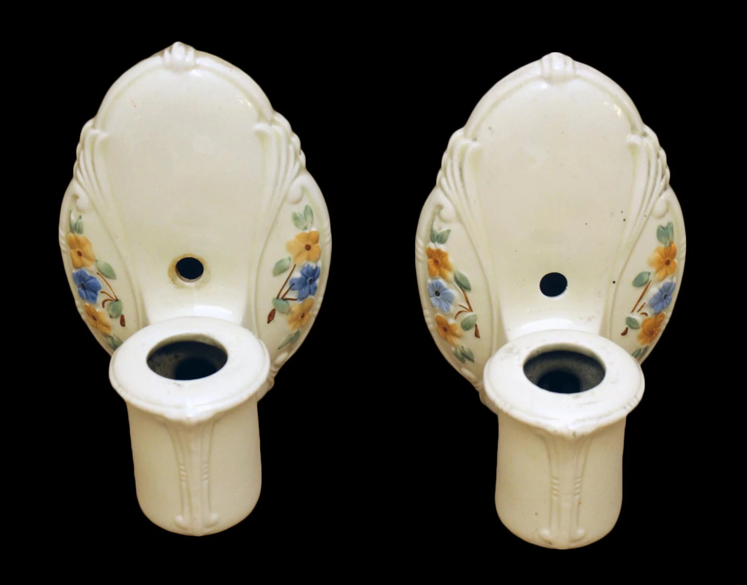 Pair Of Vintage White Floral Porcelain Wall Sconces 3 Pair Of Vintage White Floral Porcelain Wall Sconces