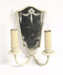 Pair Of 1920s Ivory Painted Brass Etched Mirror Wall Sconces 11 Pair Of 1920s Ivory Painted Brass Etched Mirror Wall Sconces -OGT Sale Store sconces wall lighting q272844