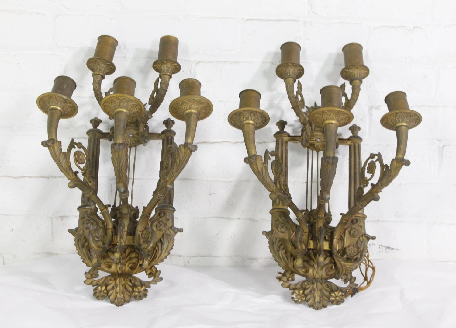 Pair Of 5 Arm Cast Bronze French Floral Figural Sconces 4 Pair Of 5 Arm Cast Bronze French Floral Figural Sconces - Image 2