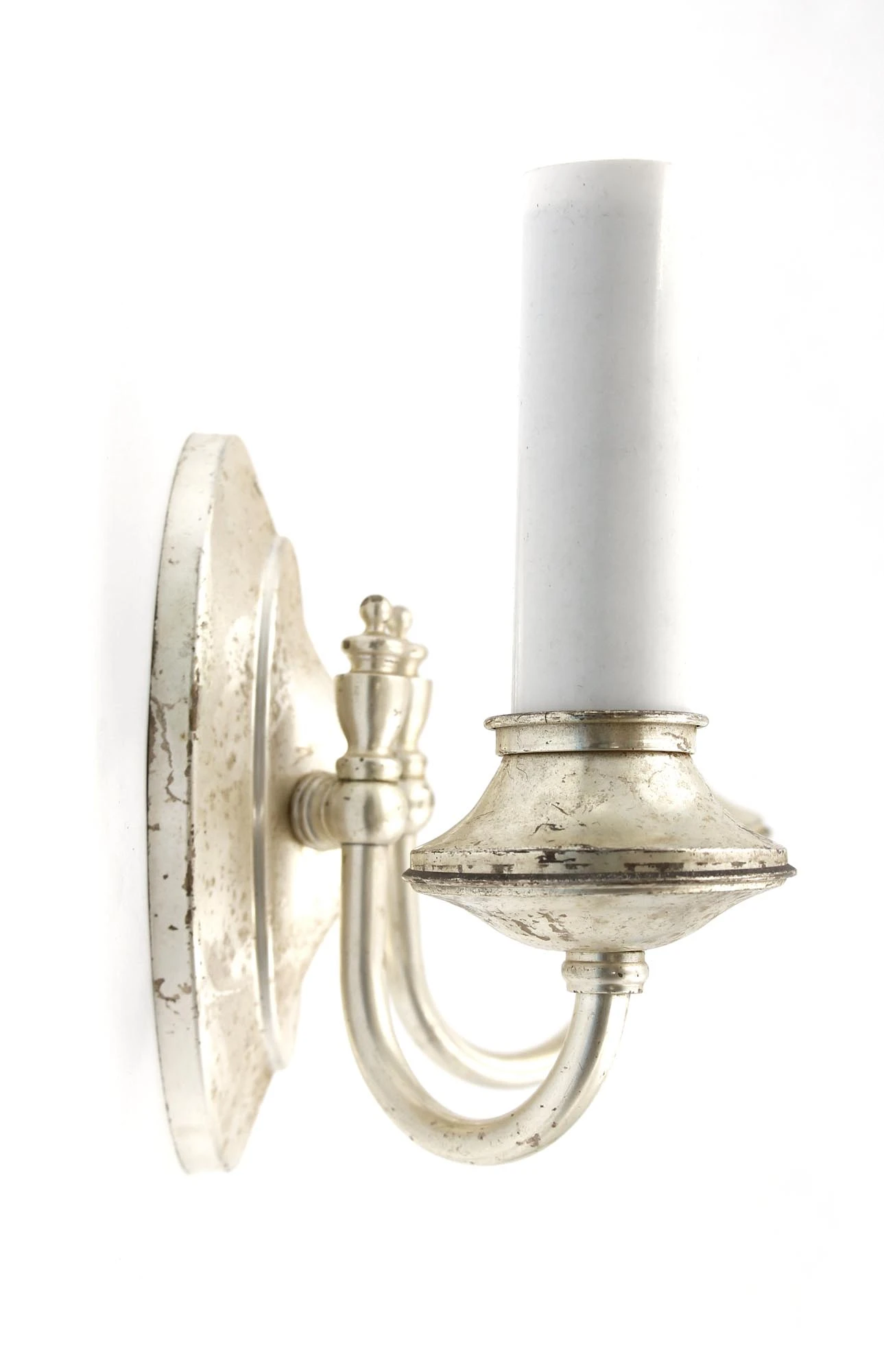 Vintage Double Arm Silver Over Brass Federal Wall Sconce 4 Vintage Double Arm Silver Over Brass Federal Wall Sconce - Image 2