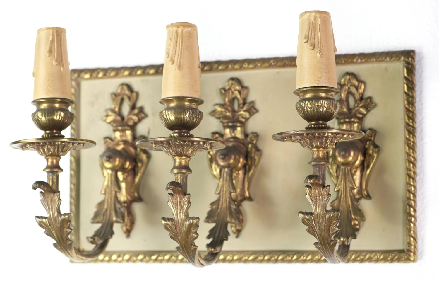 Pair Of French Brass Triple Light Floral Wall Sconces 4 Pair Of French Brass Triple Light Floral Wall Sconces - Image 2