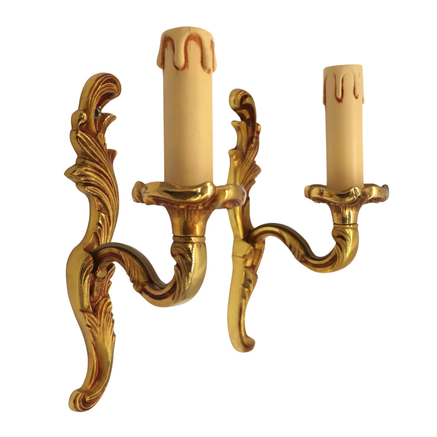 Pair Of French Gilded Bronze Single Arm Wall Sconces 4 Pair Of French Gilded Bronze Single Arm Wall Sconces - Image 2