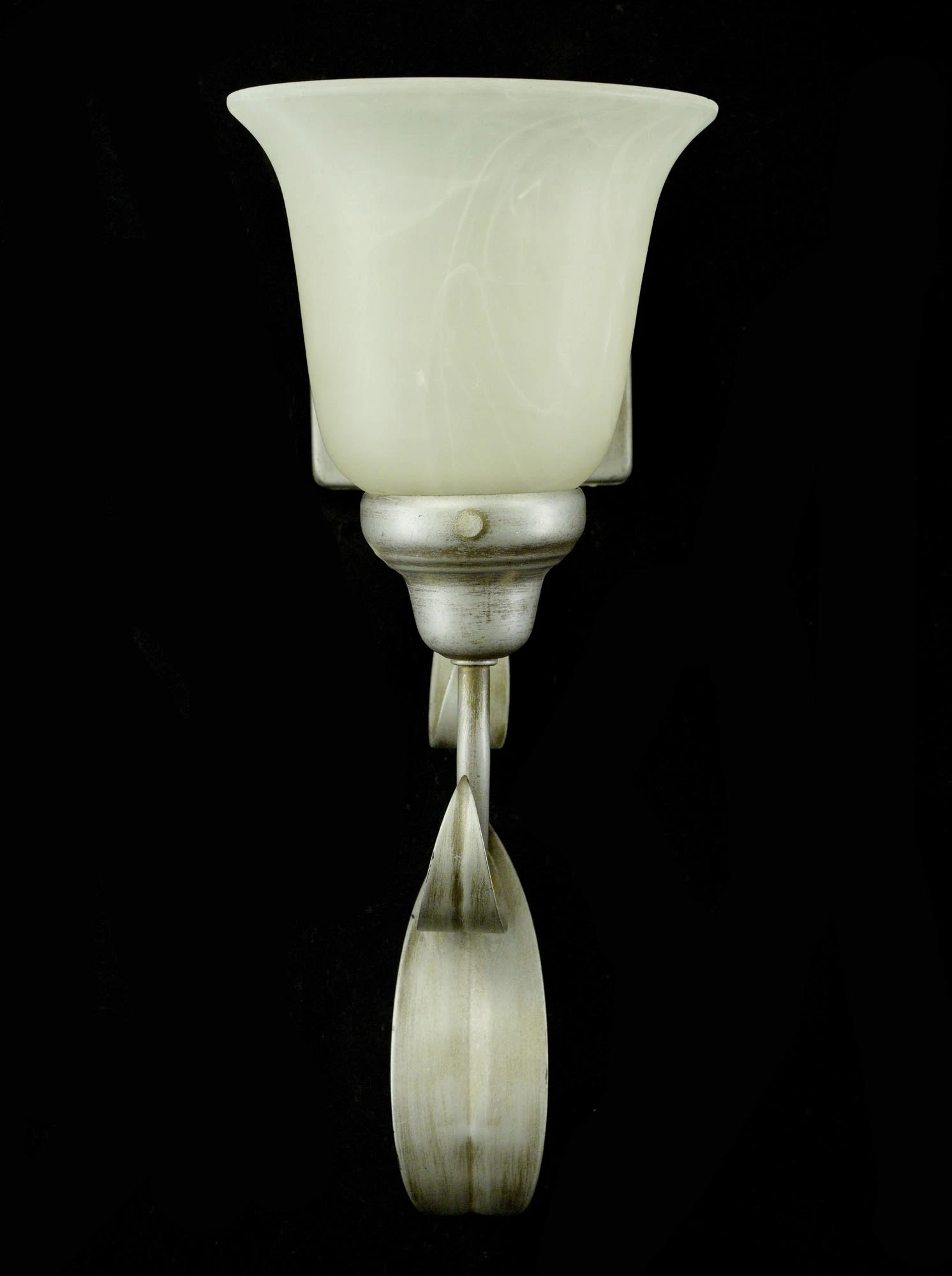 Pair Of Vintage 1 Arm White Alabaster Shades Silver Steel Wall Sconces 4 Pair Of Vintage 1 Arm White Alabaster Shades Silver Steel Wall Sconces - Image 2