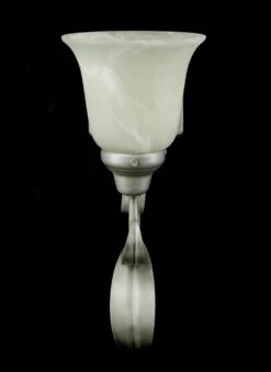 Pair Of Vintage One Arm White Alabaster Shade Silver Steel Wall Sconces 17 Pair Of Vintage One Arm White Alabaster Shade Silver Steel Wall Sconces -OGT Sale Store sconces wall lighting q285111