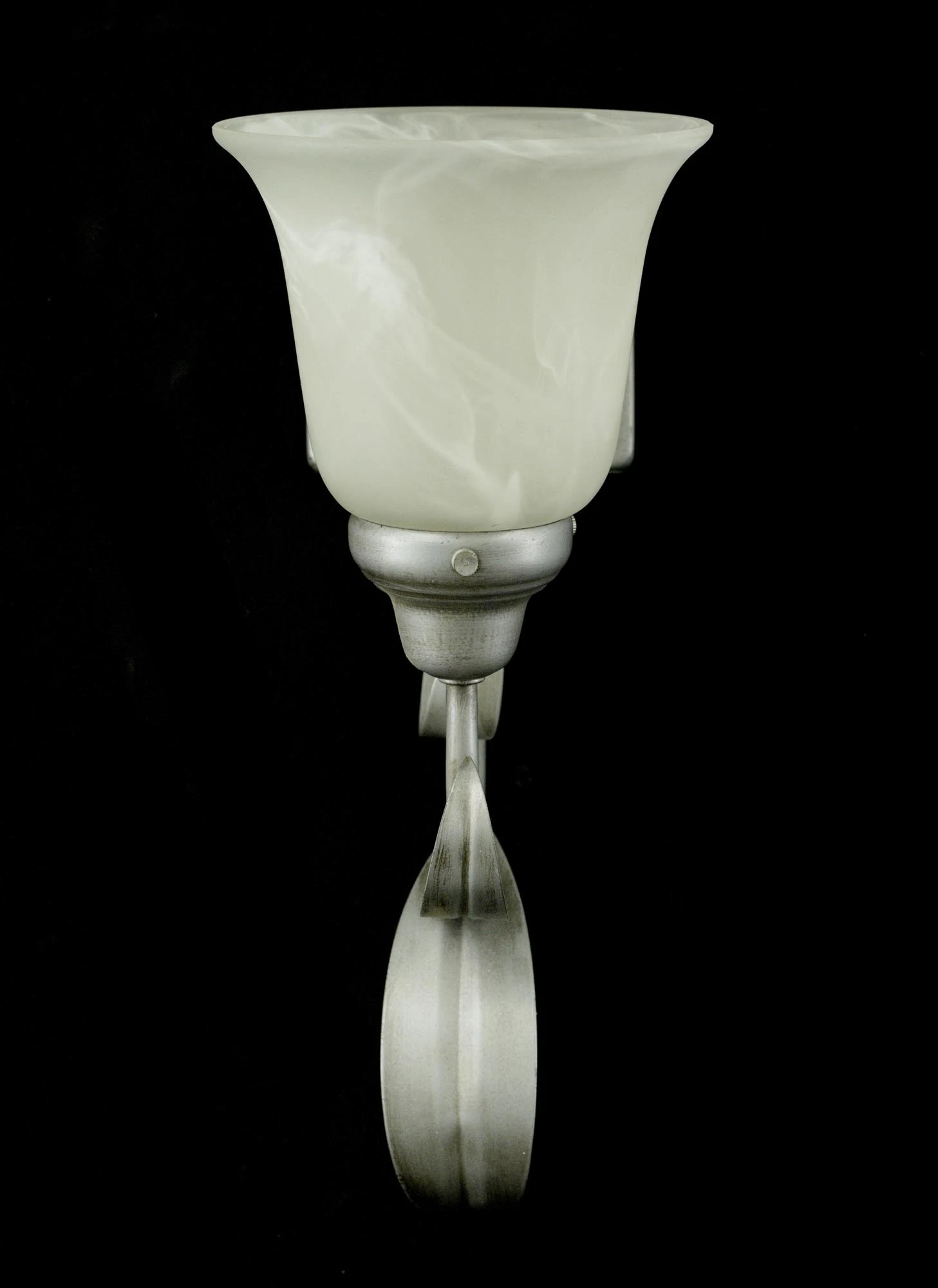 Pair Of Vintage One Arm White Alabaster Shade Silver Steel Wall Sconces 4 Pair Of Vintage One Arm White Alabaster Shade Silver Steel Wall Sconces - Image 2