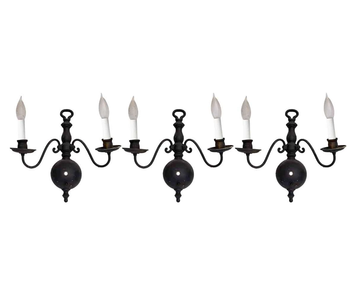 Set Of Black 2 Arm Brass Colonial Wall Sconces 3 Set Of Black 2 Arm Brass Colonial Wall Sconces
