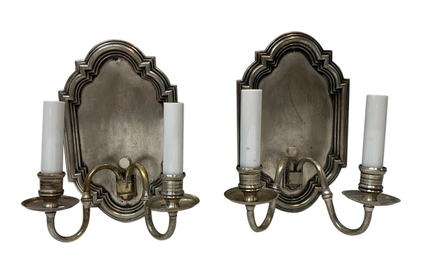 Silver Finish Brass 2 Arm Georgian Wall Sconces 3 Silver Finish Brass 2 Arm Georgian Wall Sconces