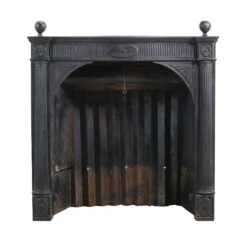 Antique Federal Black Iron & Steel Fireplace Insert