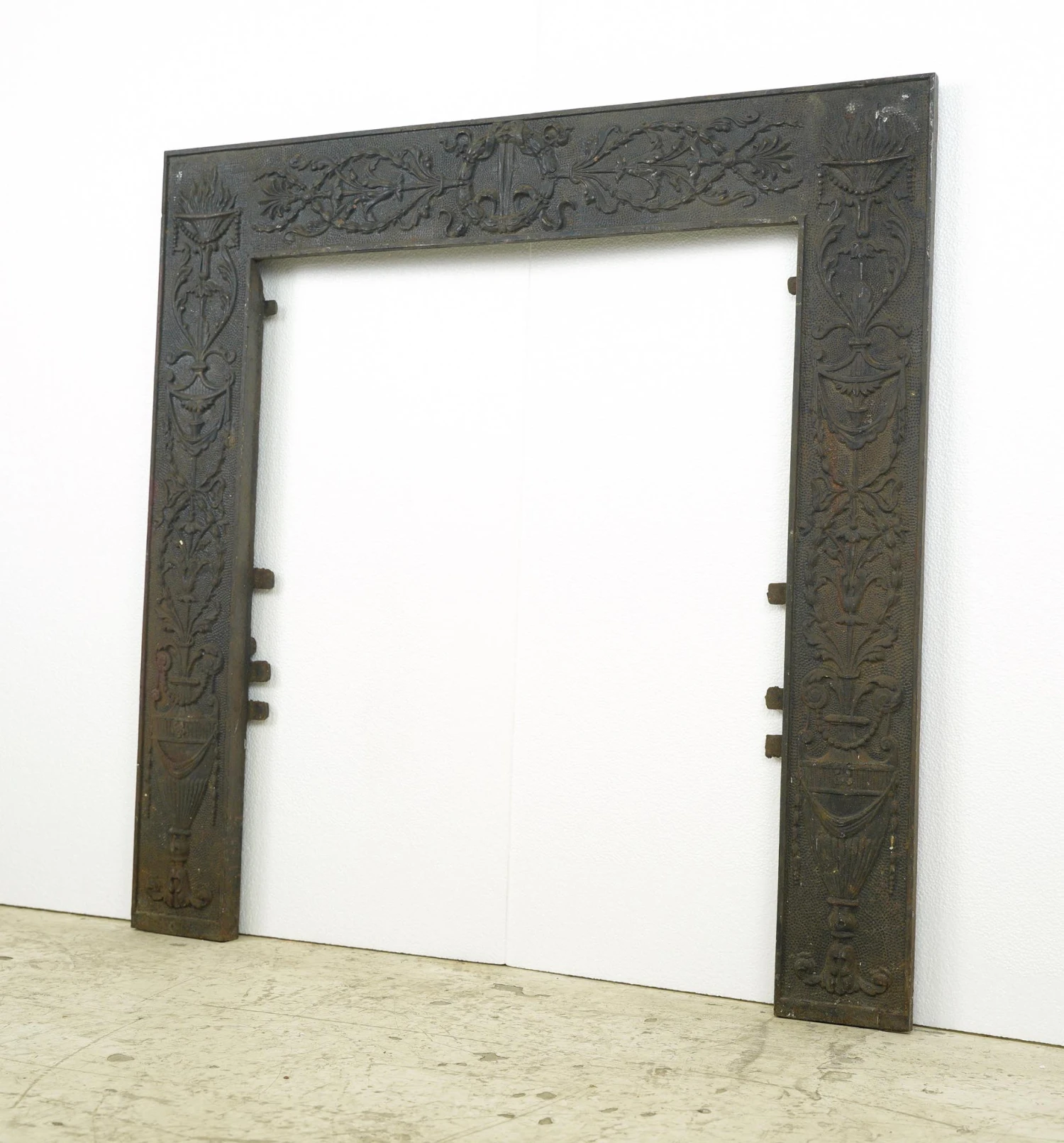 Antique Victorian Wreath Urn Motif Cast Iron 30 In. Square Fireplace Insert 5 Antique Victorian Wreath Urn Motif Cast Iron 30 In. Square Fireplace Insert - Image 3