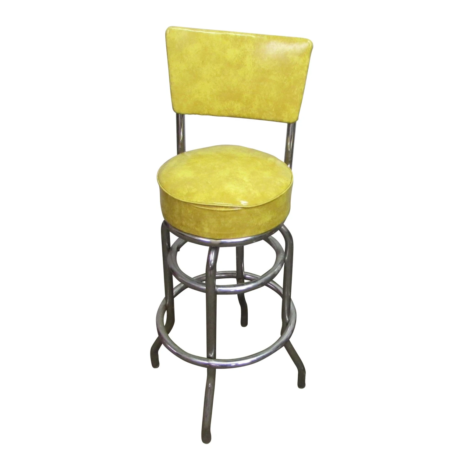 1950s Yellow Vinyl Steel Frame Bar Stool 3 1950s Yellow Vinyl Steel Frame Bar Stool