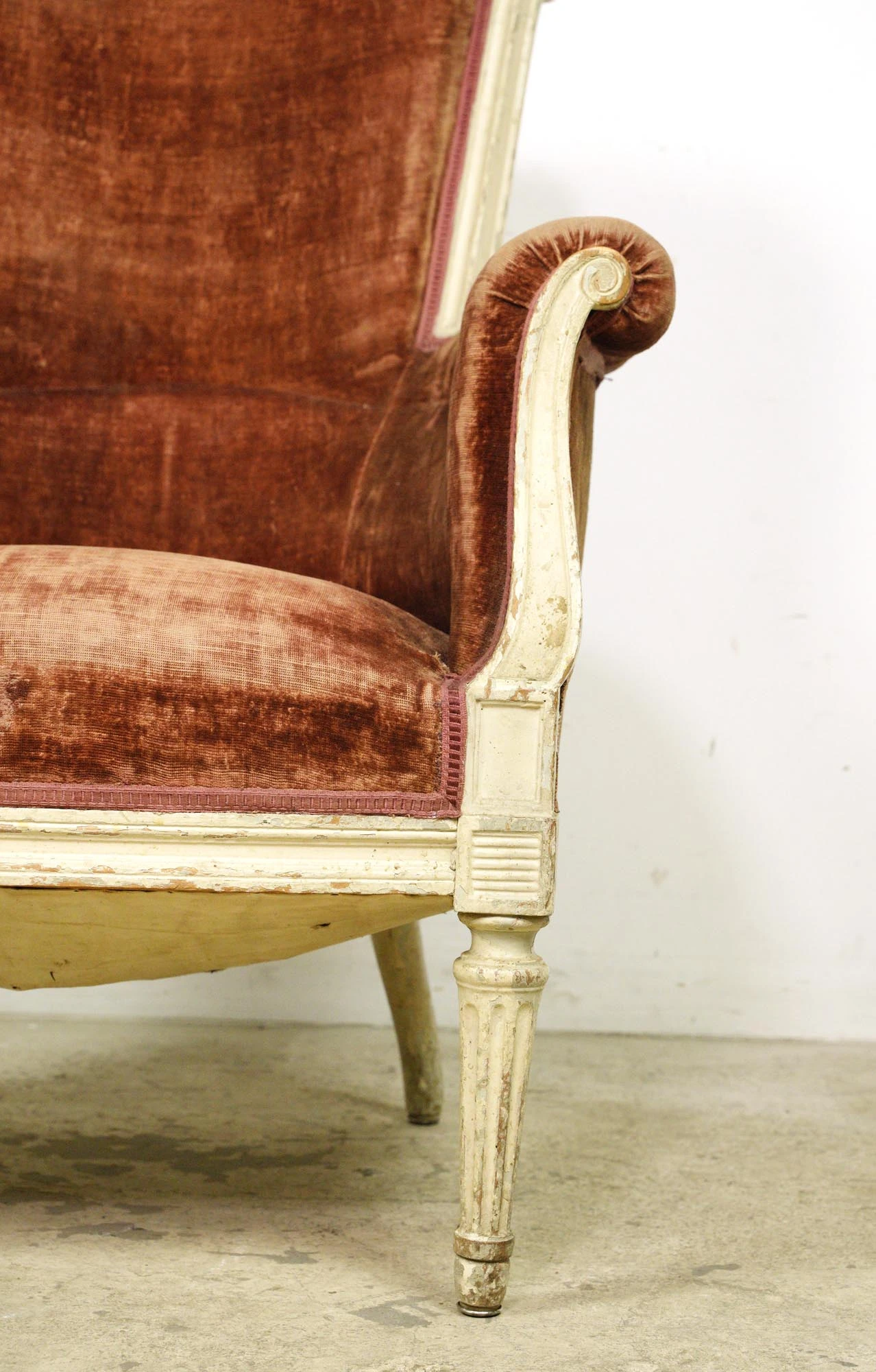 Antique European Velvet & Wood Frame Armchair 4 Antique European Velvet & Wood Frame Armchair - Image 2