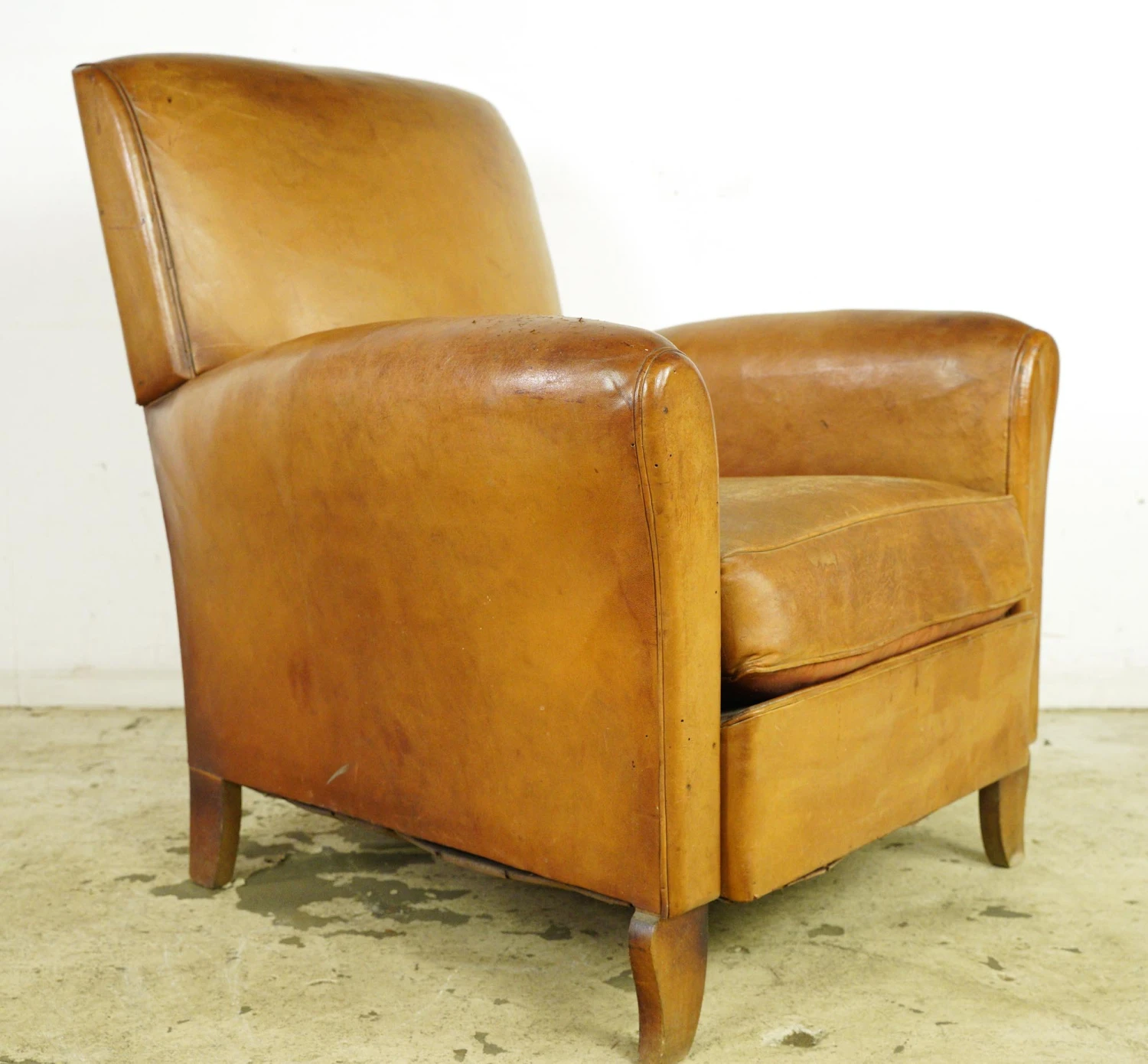 European French Brown Leather Club Chair With Wooden Feet 4 European French Brown Leather Club Chair With Wooden Feet - Image 2