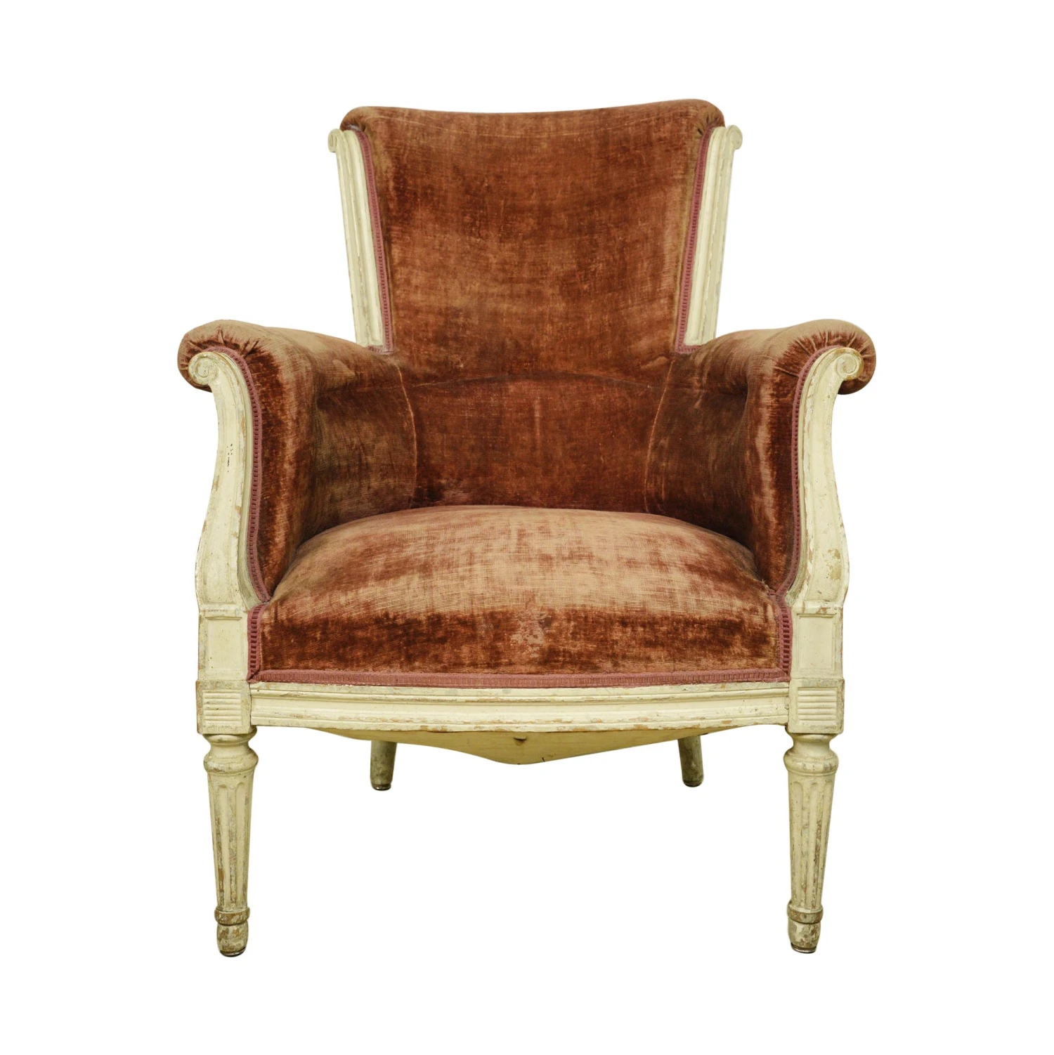 Antique European Velvet & Wood Frame Armchair 3 Antique European Velvet & Wood Frame Armchair