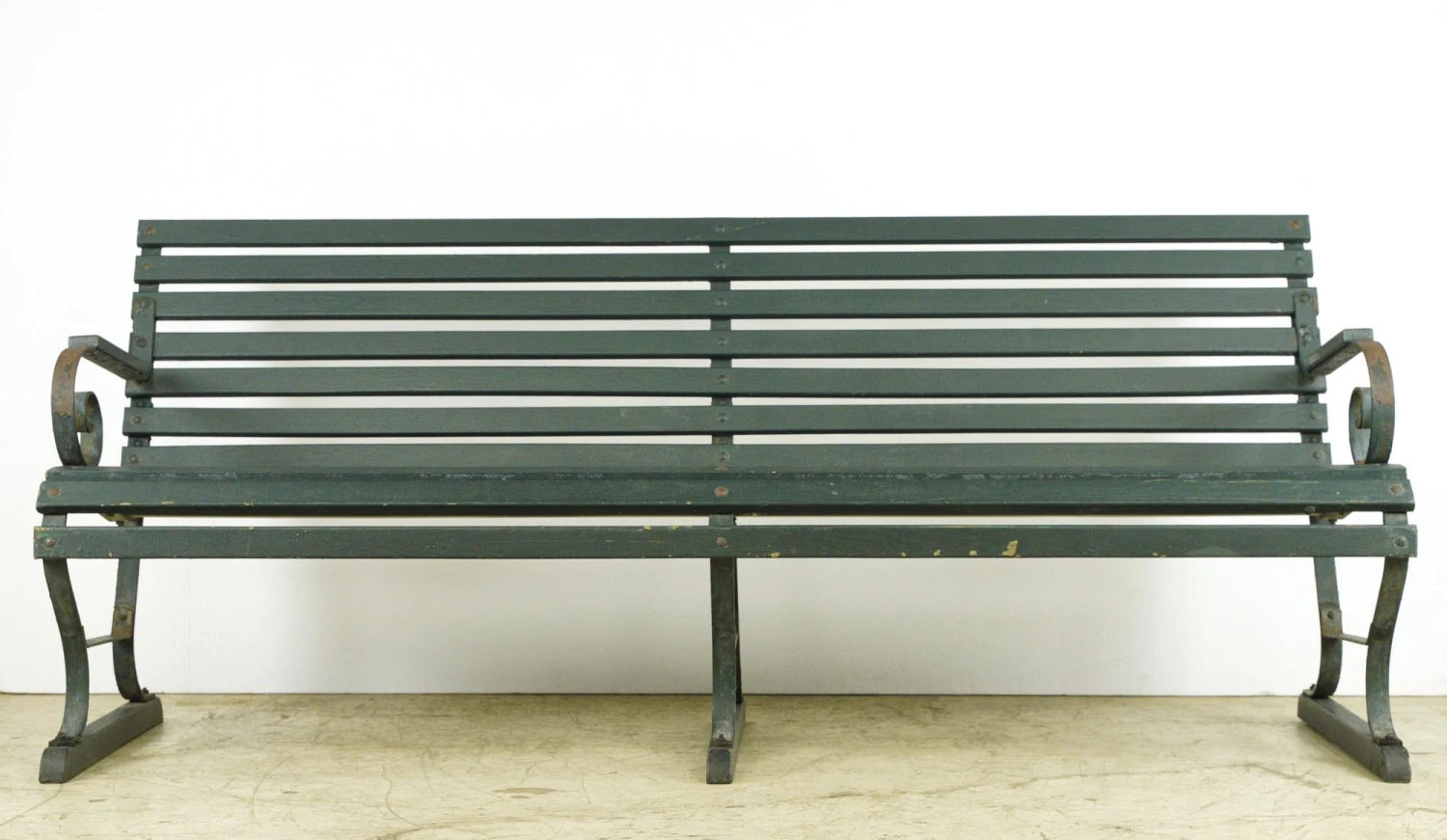 Belmont Park Horse Racetrack Green Oak & Iron Outdoor Bench 3 Belmont Park Horse Racetrack Green Oak & Iron Outdoor Bench