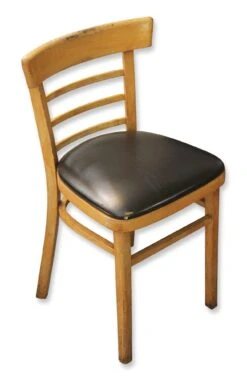 Classic Vintage Maple Restaurant Chair With Black Cushion Seat