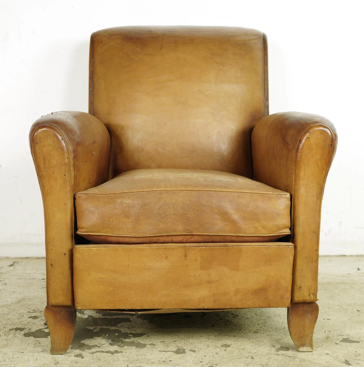 European French Brown Leather Club Chair With Wooden Feet 3 European French Brown Leather Club Chair With Wooden Feet